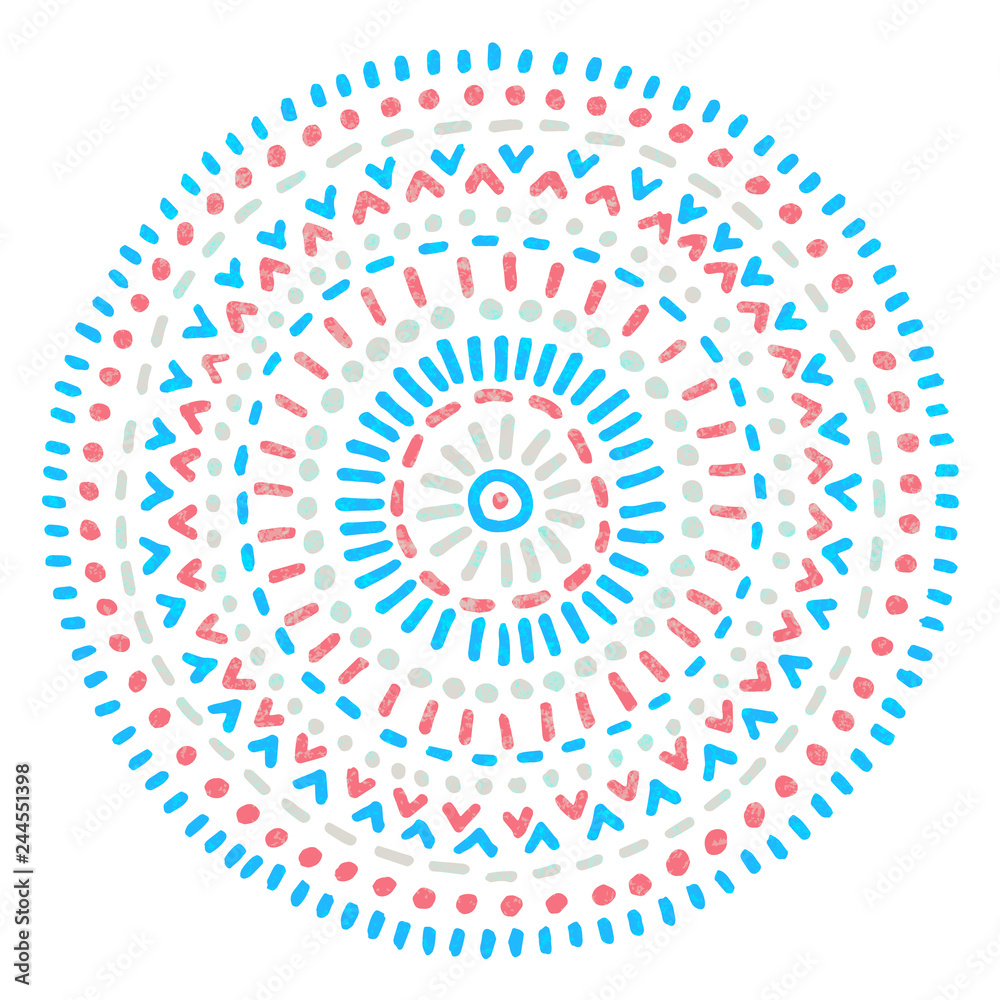 Mandala drawn by hand in a vintage style. Circle pattern. Grunge texture. Vector illustration.