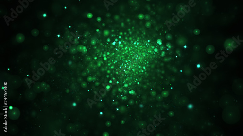 Abstract blurred green lights. Fantasy colorful holiday bokeh background. Digital fractal art. 3d