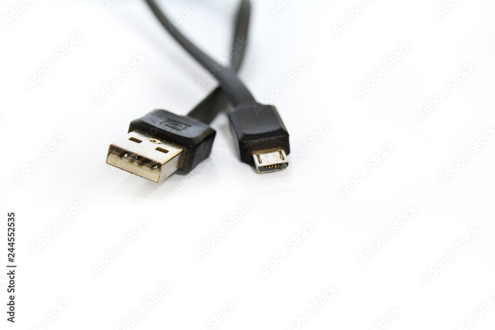 USB cable for smartphone on white background USB cable for smartphone on white background