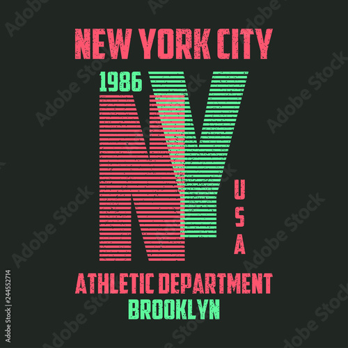 New York typography for t-shirt. Brooklyn modern graphics for tee shirt with lines. Slogan NY for trendy apparel print, athletic clothes design. Vector illustration.