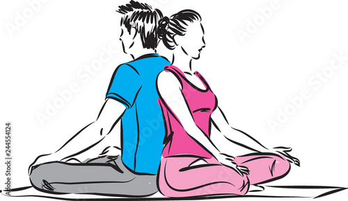 yoga couple meditation vector illustration