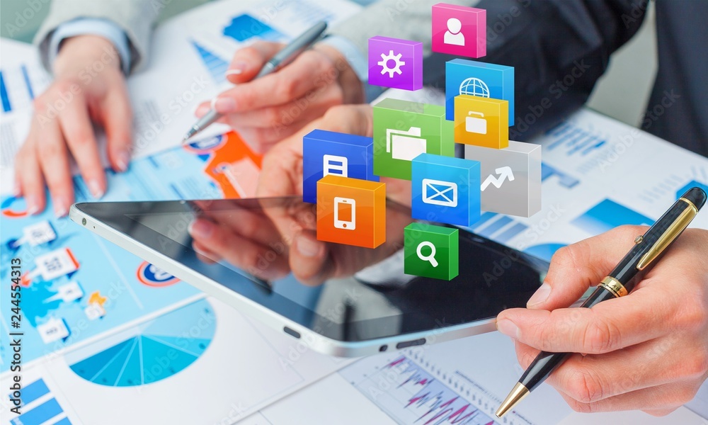 Businessman and tablet pc on background Businessman and tablet pc on background
