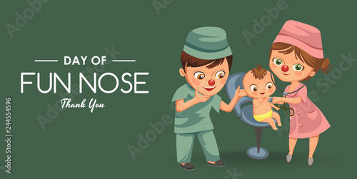 Cartoon pediatrician examines little kid poster