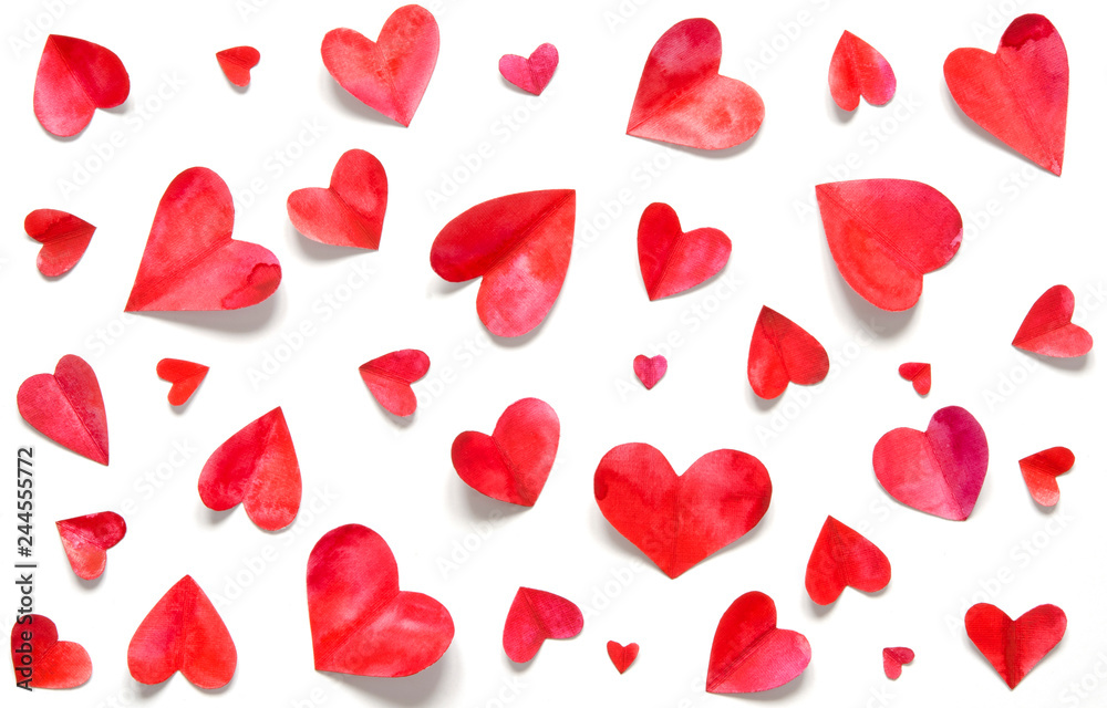  Valentine's day romantic background. Watercolor hearts.