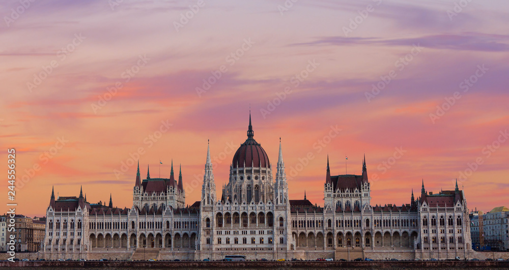 Hungary, Budapest Parliament view from Danube river	