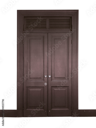 Wide closed brown door isolated on white background