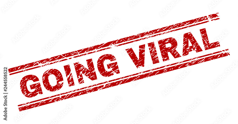 GOING VIRAL seal print with grunge effect. Red vector rubber print of GOING VIRAL tag with grunge texture. Text tag is placed between double parallel lines. GOING VIRAL seal print with grunge effect. Red vector rubber print of GOING VIRAL tag with grunge texture. Text tag is placed between double parallel lines.