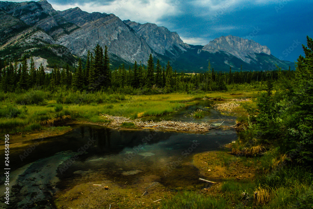 Ponds and mountains of Many Springs, bow Valley Provincial Park, Alberta, Canada
