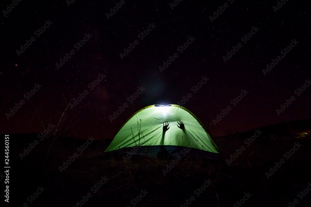 Long exposure of tent camp