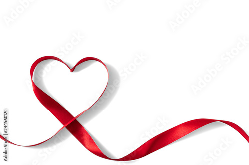 Heart shaped red ribbon for Valentine's day celebration on an isolated white  background