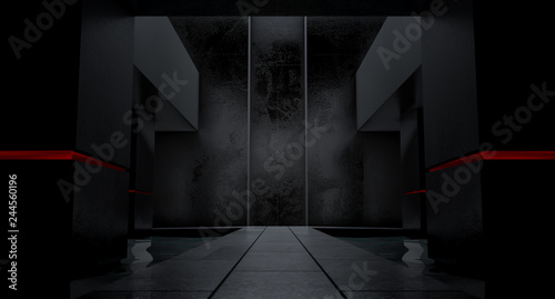 Abstract big space interior hall way with long corridor. Futuristic modern background. 3d rendering.