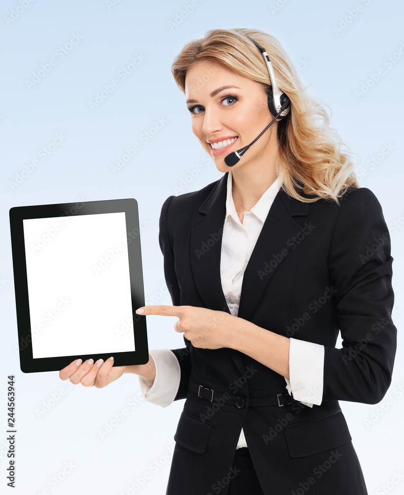 support phone operator showing blank no-name tablet pc monitor support phone operator showing blank no-name tablet pc monitor