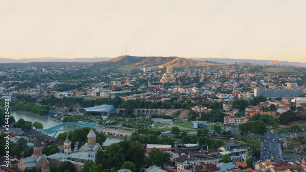 Timelapse view of the Tbilisi city center aerial view from Narikala Fortress, evening time in Tbilisi in Georgia. Timelapse view of the Tbilisi city center aerial view from Narikala Fortress, evening time in Tbilisi in Georgia.