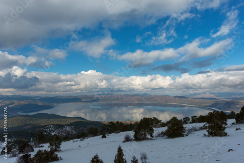 Aerial view of Lake Salda in the southern province of Burdur’s Yeşilova district has been reputed as “Turkey’s Maldives” in recent years for its white beach and clear water.