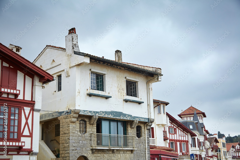 Traditional red and white half-timbered basque houses, typical architecture