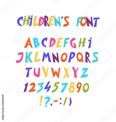 Full set of comic font. Letters and colored forms. A beautiful comic  modern font. Letters are symbols for the design of a poster  flyer or presentation. Bright graphic elements. 
