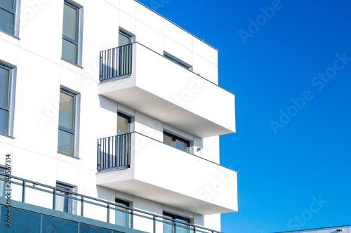 Details of newly apartments building with balconies.