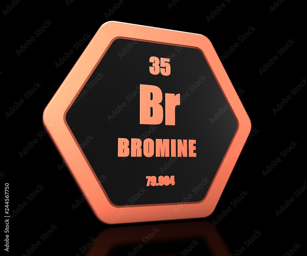 Bromine chemical element periodic table symbol 3d render Bromine chemical element periodic table symbol 3d render