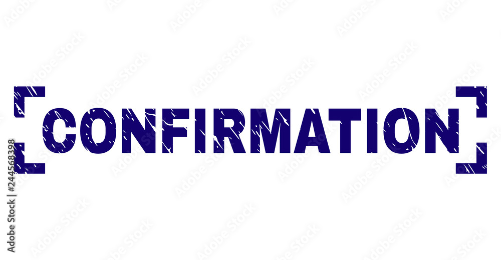 CONFIRMATION text seal watermark with corroded texture. Text title is placed between corners. Blue vector rubber print of CONFIRMATION with scratched texture. CONFIRMATION text seal watermark with corroded texture. Text title is placed between corners. Blue vector rubber print of CONFIRMATION with scratched texture.