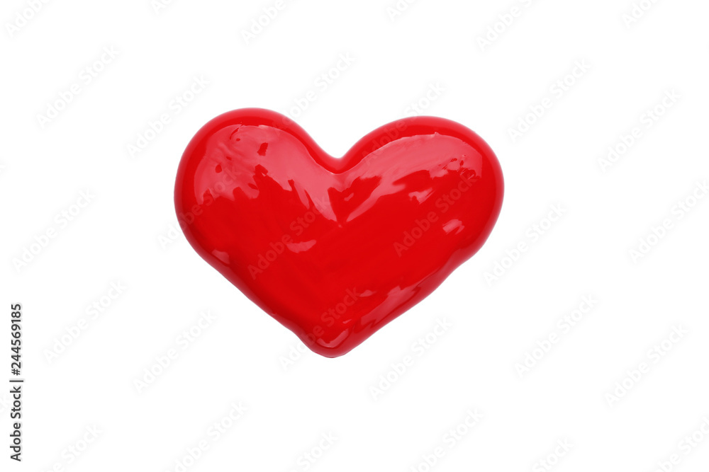 Red heart painted by watercolor on white background