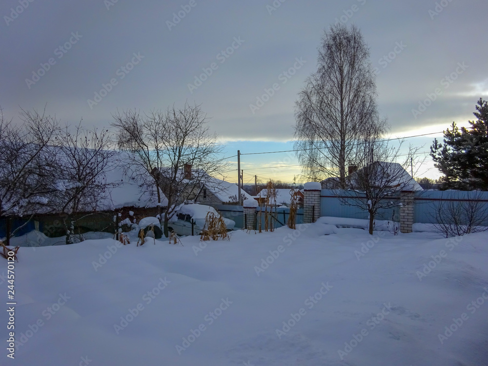 Winter frozen village