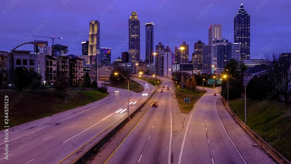 Time lapse video of car traffic moving in downtown Atlanta at night. Georgia, USA Time lapse video of car traffic moving in downtown Atlanta at night. Georgia, USA