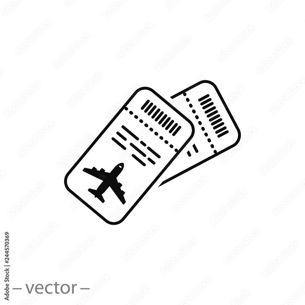 ticket on plane icon, aircraft travel linear sign on white background - vector illustration eps10 ticket on plane icon, aircraft travel linear sign on white background - vector illustration eps10