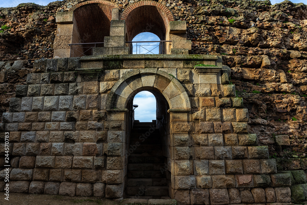 Door to the bleachers. Ancient Roman Theater of Merida. Extremadura. Spain.