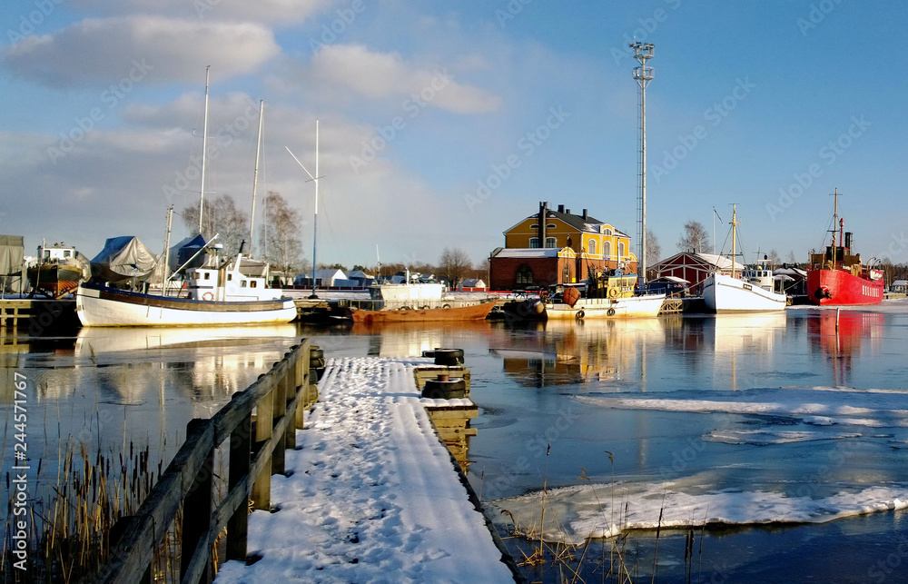 Winter boat harbor