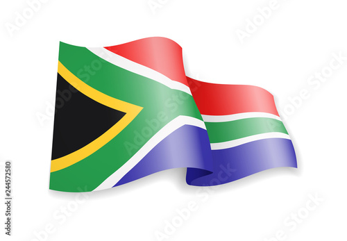 South Africa flag in the wind. Flag on white background. Vector illustration