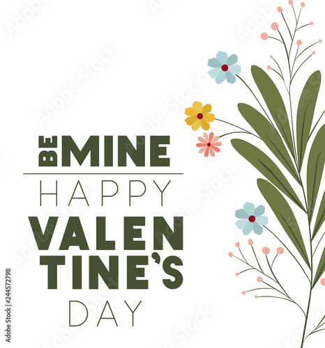 be mine happy valennes day label with flower crown icons photo