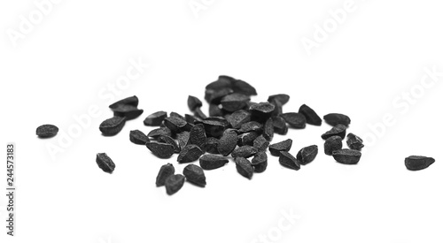 black cumin seeds macro isolated on white background