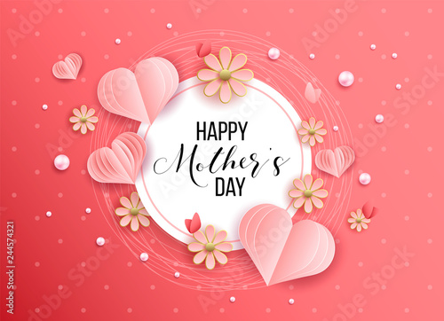 Happy mother's day layout design with roses, lettering, ribbon, frame, dotted background. Vector illustration.  Best mom / mum ever cute feminine design for menu, flyer, card, invitation.