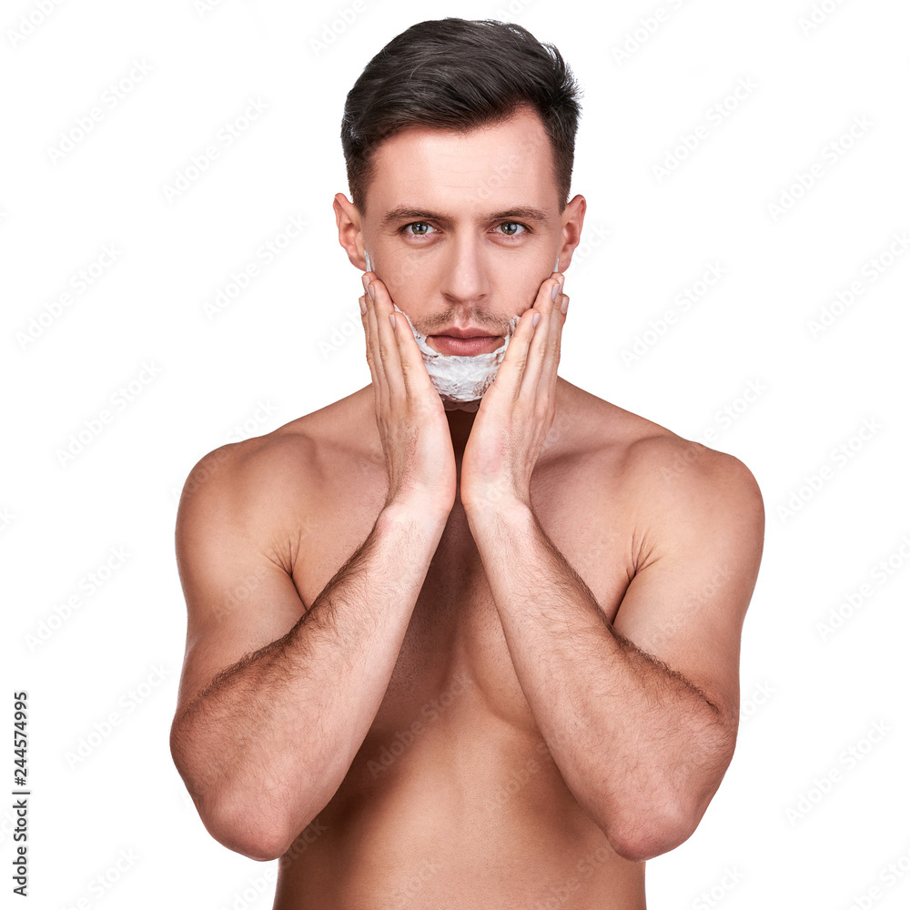 Men's beauty. Handsome man shaving Men's beauty. Handsome man shaving