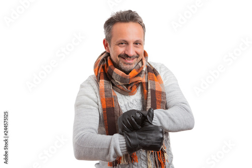 Male adjusting leather glove .