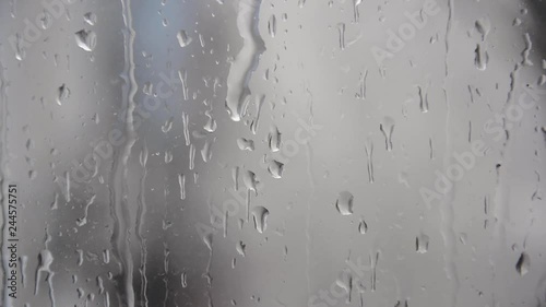 Rain drops sliding on window glass.