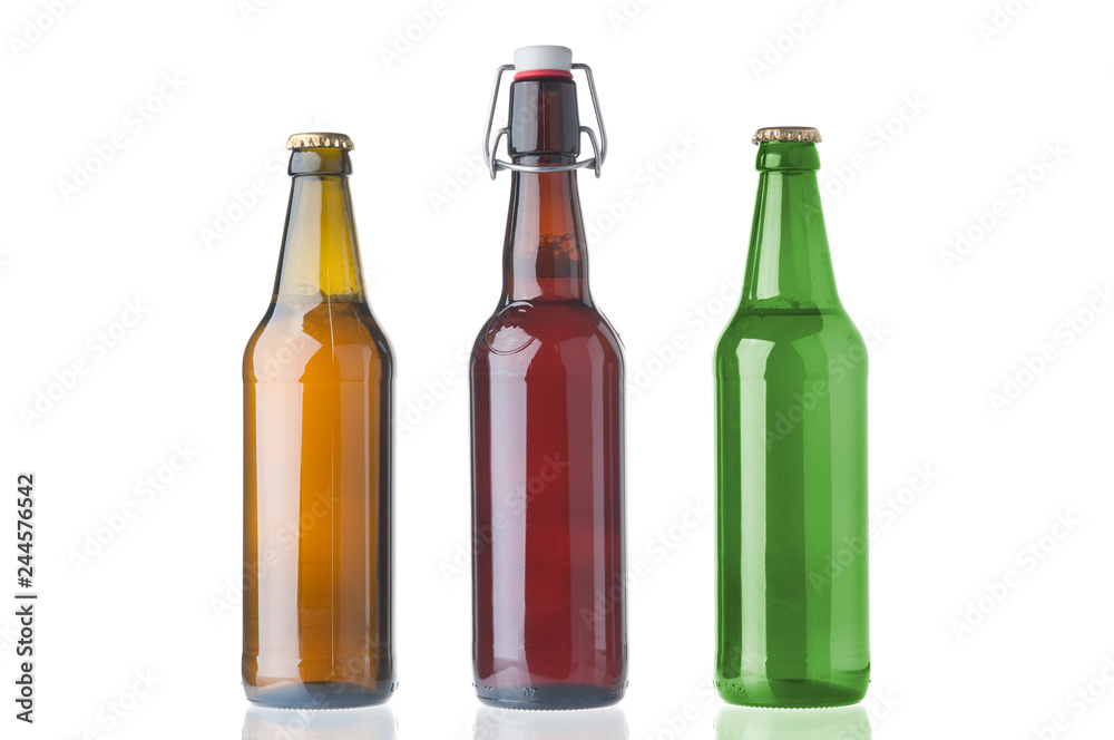 Three beer bottles on white background Three beer bottles on white background