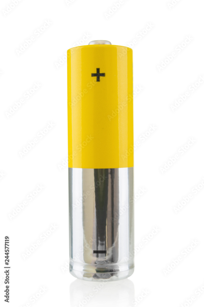 One AA battery close up isolated on white background One AA battery close up isolated on white background