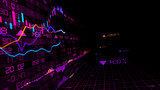 3D rendering of stock indexes in virtual space. Economic growth, recession