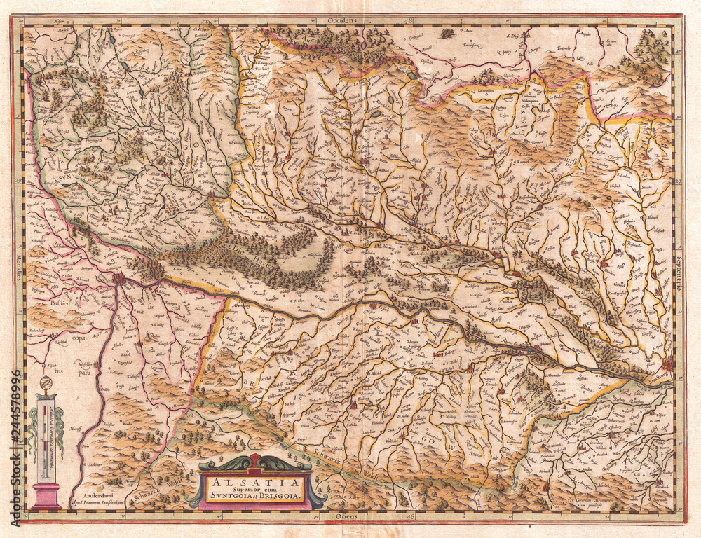 Obraz premium 1644, Jansson Map of Alsace, Basel and Strasbourg