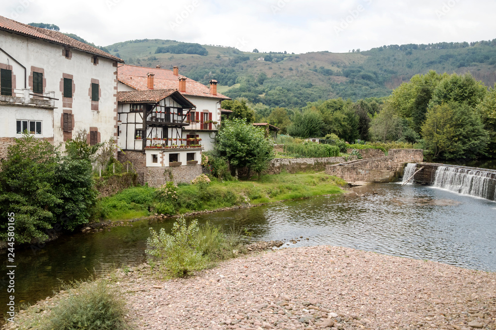 River in the Pyrenees mountains in Navarre in a cloudy day