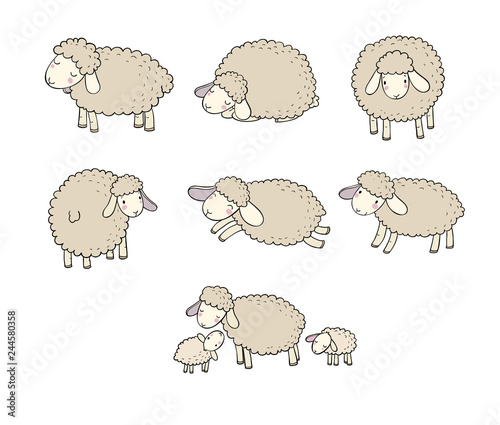 Cute cartoon sheep set. Farm animals. Funny lambs. good night sweet dreams