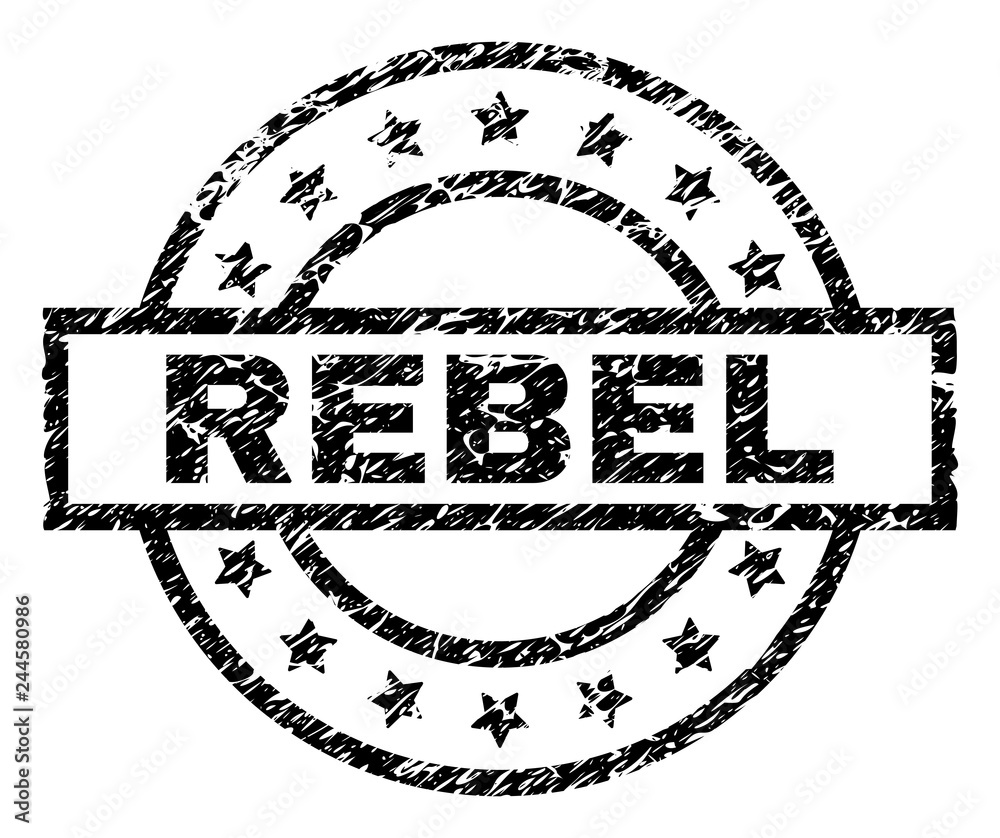 REBEL stamp seal watermark with distress style. Designed with