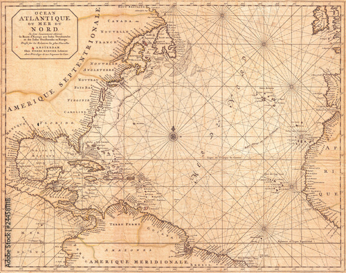 1683, Mortier Map of North America, the West Indies, and the Atlantic Ocean