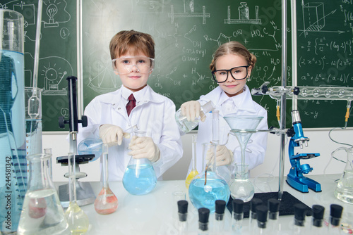 schoolchildren in laboratory