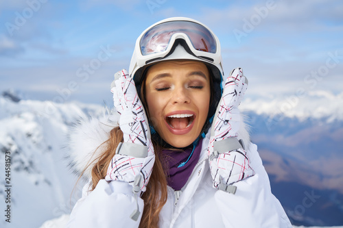 emotional winter girl in the mountains