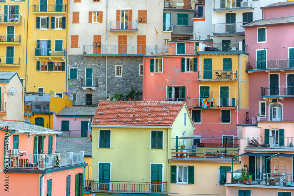 View of houses in Manarola, Cinque Terre. Italy