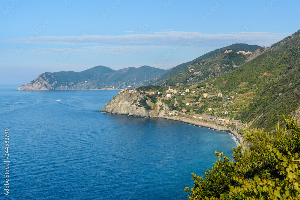 View of Corniglia from Manarola. Cinque Terre. Italy