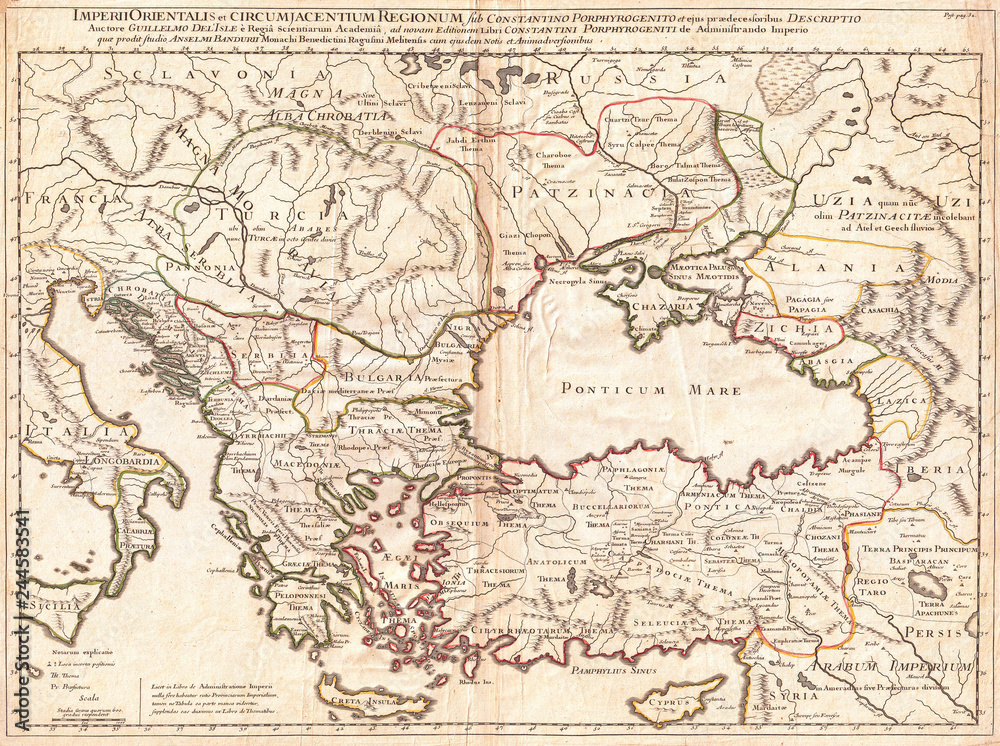 Obraz premium 1715, De L'Isle Mapa Wschodniego Cesarstwa Rzymskiego pod Konstantynem, Azją Mniejszą, Morzem Czarnym, Bałkanami