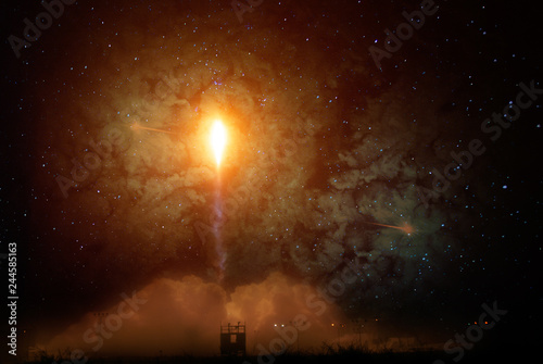 Fototapeta Naklejka Na Ścianę i Meble -  Missile launch at night. The elements of this image furnished by NASA.